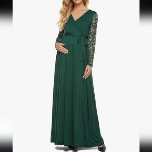 Molliya Maternity Navy Blue Long Sleeved Lace Formal Gown - Size Large✨️